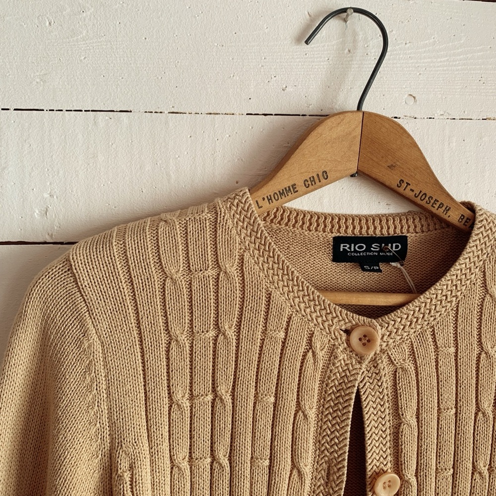 Butter yellow Cable-Front Button Cardigan - Picture 2 of 3